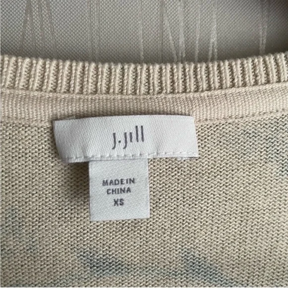 J. Jill Tan Floral Paisley Pullover V Neck Sweater Long Sleeve Size XS - Picture 3 of 6